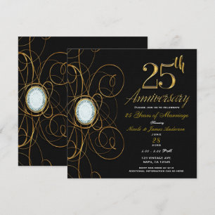Black & Gold Diamond Elegant 25 25 Jahre Einladung