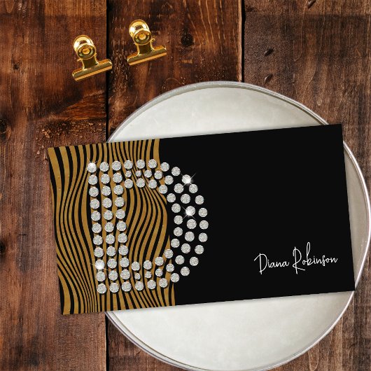 Black Gold Diamond Initial D Social Media Monogram Visitenkarte