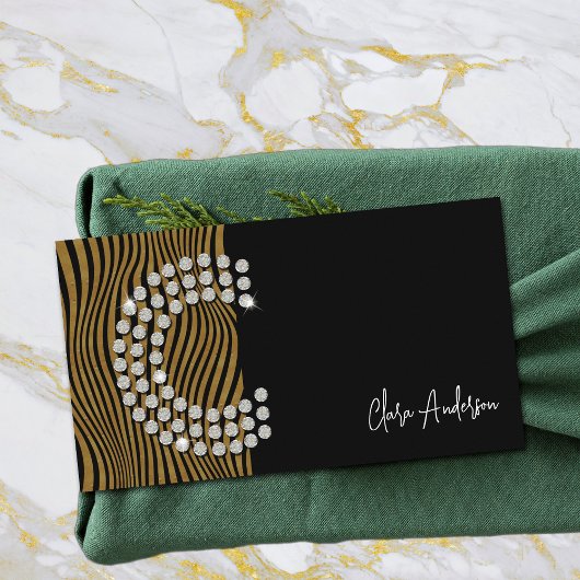 Black Gold Diamond Initial Social Media Monogram Visitenkarte