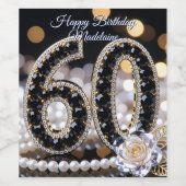 Black Gold Diamond Pearls White Rose 60th Birthday Weinetikett (Einzelnes Label)