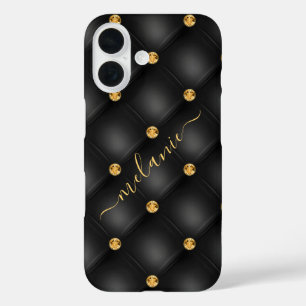 Black Gold Diamond Tufted Individuelle Name iPhone iPhone 16 Hülle