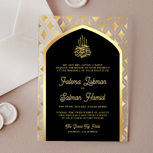 Black Gold Diamonds Arch Moslemhochzeit Acryleinladungen