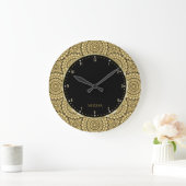Black & Gold Diamonds Glitter Geometric Pattern Große Wanduhr (Zuhause)