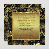 Black Gold & Diamonds Pattern-Elegant Grad Einladu Einladung (Vorne/Hinten)