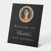 Black gold diamonds photo birthday party welcome sockelschild (Vorderseite)