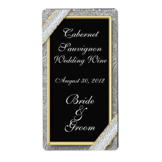 Black Gold & Diamonds Wedding Wine Label (Vorne)