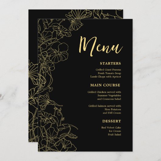 Black Gold Dinner Menükarte (Vorne/Hinten)
