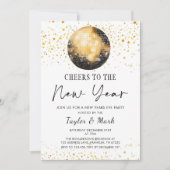 Black Gold Disco Ball Cheers Silvester Party Einladung (Vorderseite)