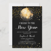 Black Gold Disco Ball Cheers Silvester Party Einladung (Vorderseite)