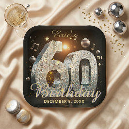 Black Gold Disco Ball Music Notes 60th Birthday Pappteller