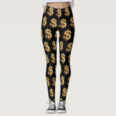 Black & Gold Dollar Sign Bling Leggings (Vorderseite)
