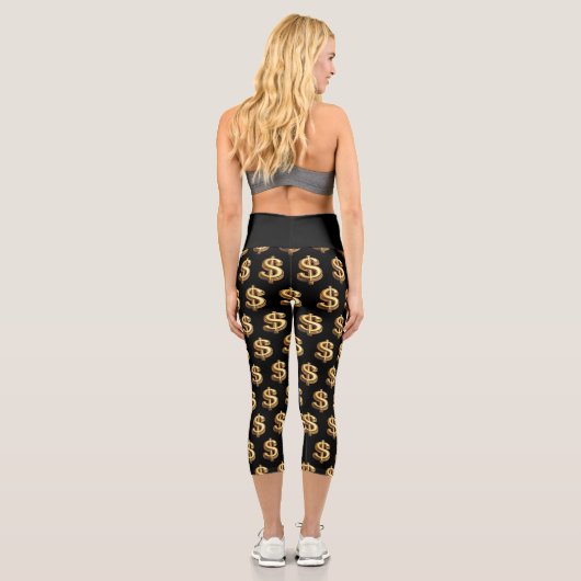 Black & Gold-Dollar-signales Yoga Capri Leggings (Rückseite)