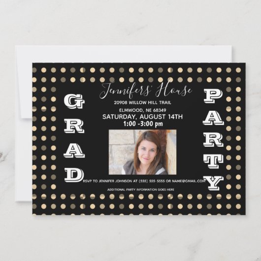Black Gold Dot Senior Foto High School Abschluss Einladung (Rückseite)