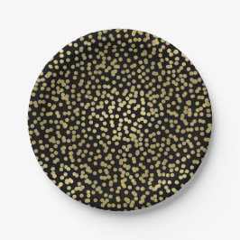 Black & Gold Dots Confetti Elegantes Glam Pappteller