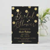 Black & Gold Dots Modernes Glam-Brautparty Einladung (Stehend Vorderseite)