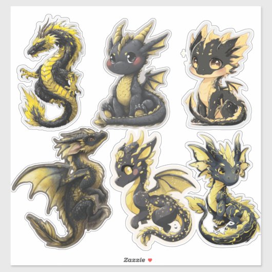 Black & Gold Dragons Custom-Cut Vinyl Sticker (Blatt)