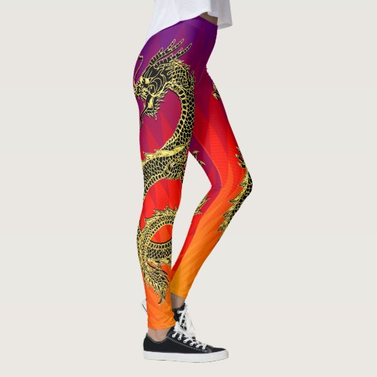 Black Gold Dragons Flames Gradient Leggings (Rechts)