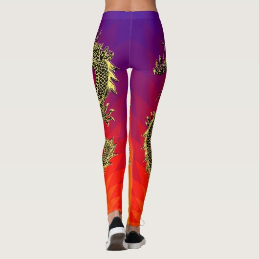 Black Gold Dragons Flames Gradient Leggings (Rückseite)