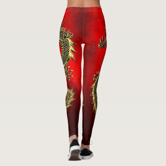 Black Gold Dragons Red Gradient Leggings (Rückseite)