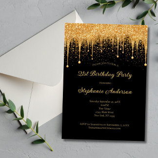 Black Gold Dripping Glitzer Trendy 21. Geburtstag Einladung