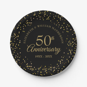 Black Gold Dust Confetti zum 50. Hochzeitstag Pappteller