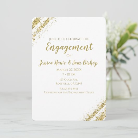 Black Gold Dust Corners Glam Moderne Verlobung Einladung (Stehend Vorderseite)