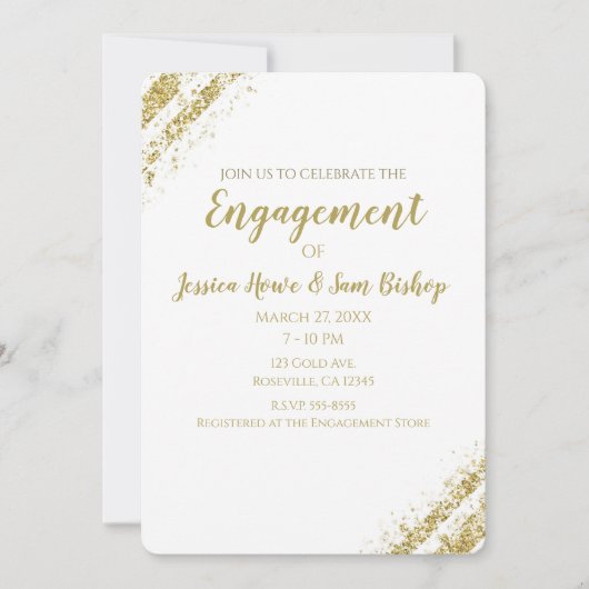 Black Gold Dust Corners Glam Moderne Verlobung Einladung (Vorderseite)