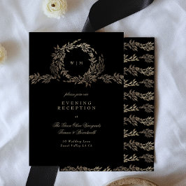 Black Gold Ebony Botanical Monogram Wedding Begleitkarte