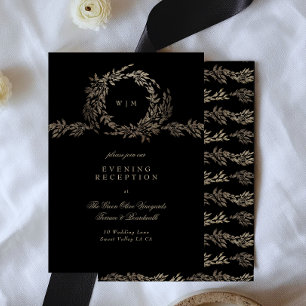Black Gold Ebony Botanical Monogram Wedding Begleitkarte