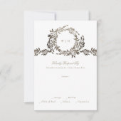 Black Gold Ebony Botanical Monogram Wedding RSVP Karte (Vorderseite)