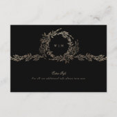 Black Gold Ebony Monogram Wreath Details Hochzeit Begleitkarte (Vorderseite)