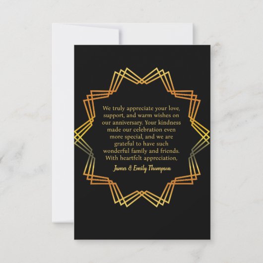 Black & Gold Einfache 10. Hochzeitstag Dankeskarte (Rückseite)