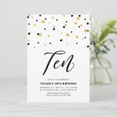 Black & Gold Einfache 10. Teen Birthday Party Invi Einladung (Stehend Vorderseite)