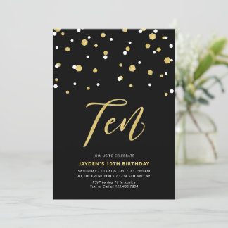 Black & Gold Einfache 10. Teen Birthday Party Invi Einladung