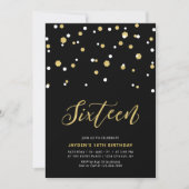 Black & Gold Einfache 16. Teen Birthday Party Invi Einladung (Vorderseite)