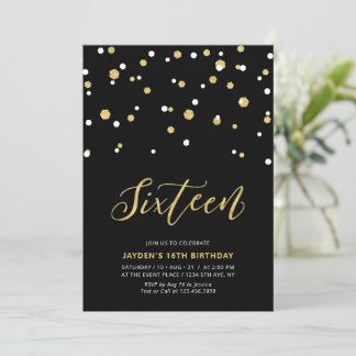 Black & Gold Einfache 16. Teen Birthday Party Invi Einladung