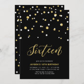 Black & Gold Einfache 16. Teen Birthday Party Invi Einladung (Vorne/Hinten)