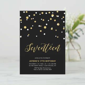 Black & Gold Einfache 17. Teen Birthday Party Invi Einladung