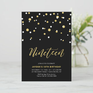 Black & Gold Einfache 19. Teen Birthday Party Invi Einladung
