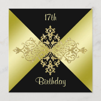 Black & Gold Elegance 17. Geburtstag Einladung