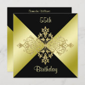 Black & Gold Elegance 55. Geburtstag Einladung (Vorne/Hinten)