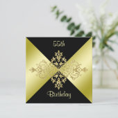 Black & Gold Elegance 55. Geburtstag Einladung (Stehend Vorderseite)