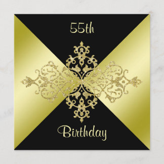 Black & Gold Elegance 55. Geburtstag Einladung
