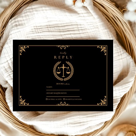 Black Gold EleganLaw School Abschluss RSVP Karte