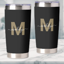 Black Gold Eleganname Monogram Thermobecher