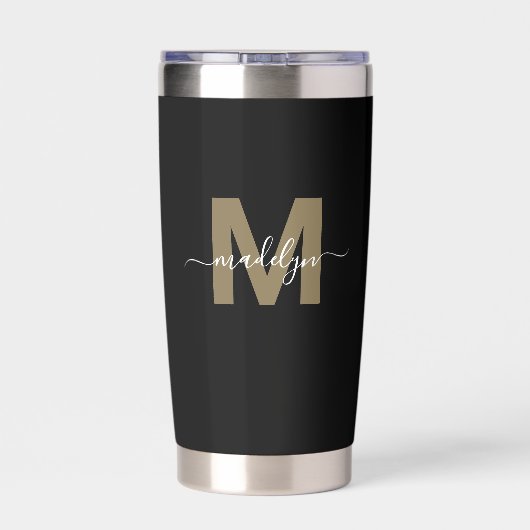 Black Gold Eleganname Monogram Thermobecher (Rückseite)