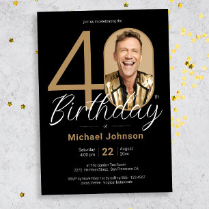 Black Gold Elegant 40. Geburtstag Einladung