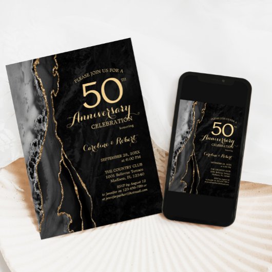Black Gold Elegant 50 Jahre alt Einladung