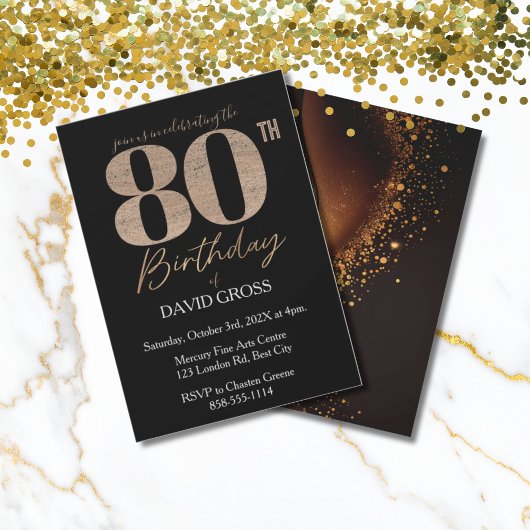 Black & Gold Elegant 80th Birthday Invitation Einladung