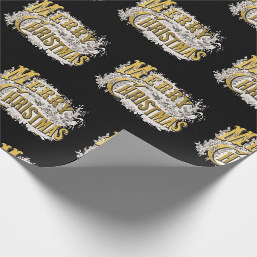 Black Gold Elegant Frohe Weihnachten Rustikale Vin Geschenkpapier (Ecke)